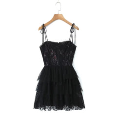 Mesh Bow Lacing up Black Mini Dress Mssaz Desses