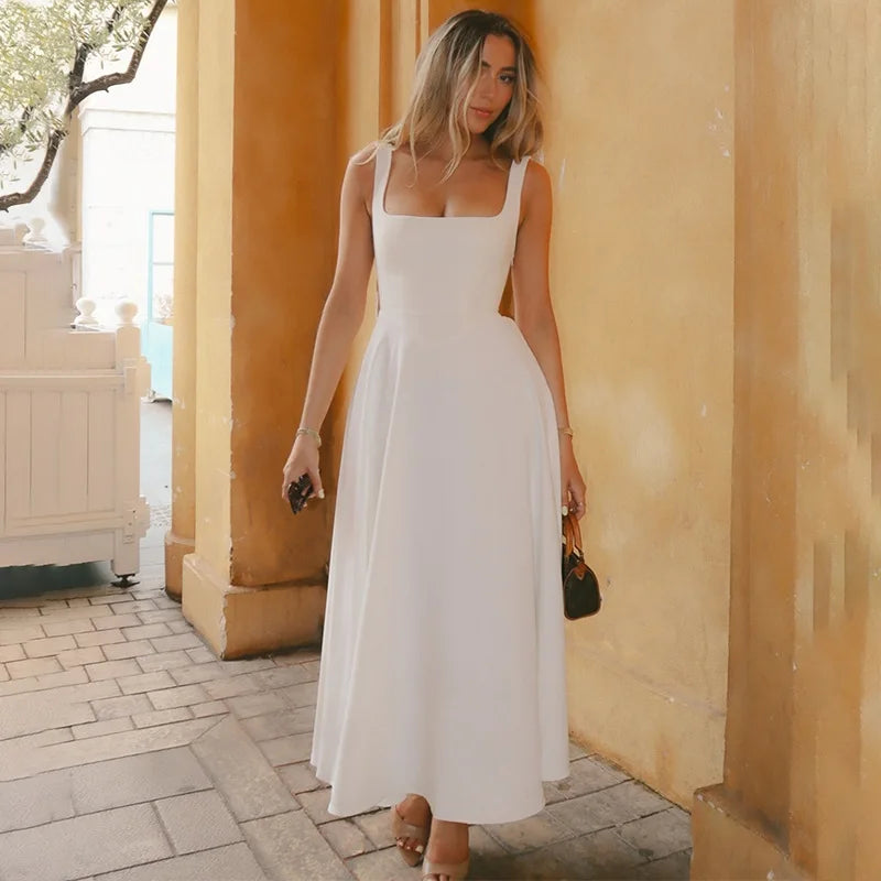 Black Maxi Dress Square Neck Spaghetti Straps Mssaz Desses