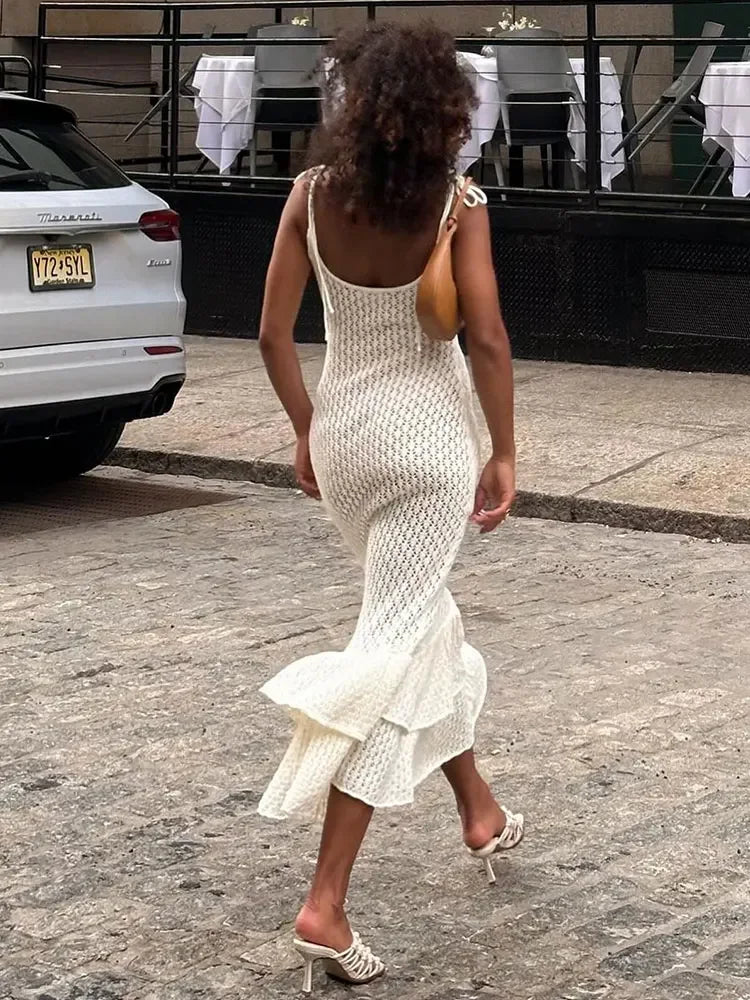 Spaghetti Ruffle Wrap Knit Beach Dress Mssaz Desses
