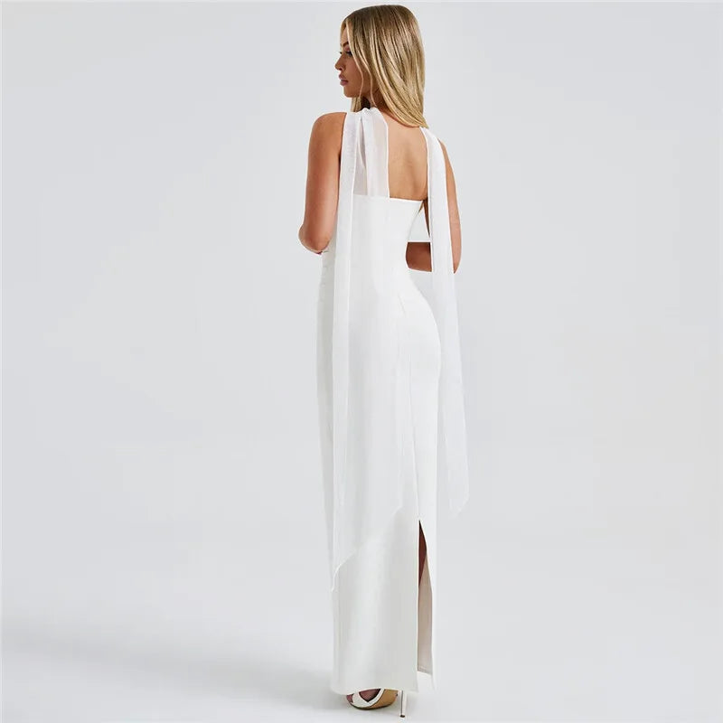 Mesh Sleeve Off-shoulder Long Dress Mssaz Desses