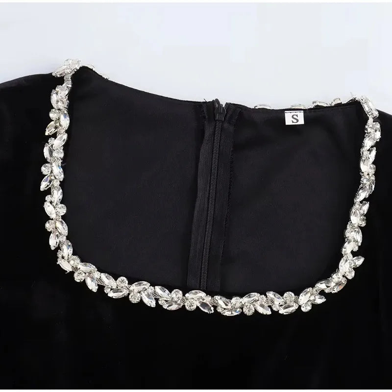 Black Rhinestone Velvet Mini Dress Mssaz Desses