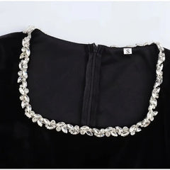 Black Rhinestone Velvet Mini Dress Mssaz Desses
