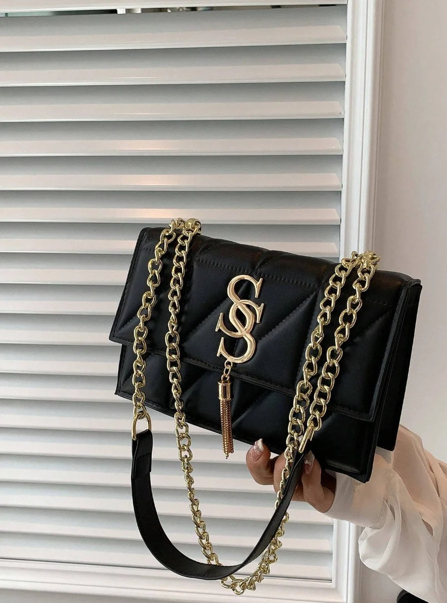 Metal Tassel Ornament Small Square Plaid Stitching Crossbody Bag Mssza