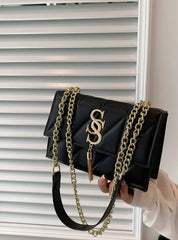 Metal Tassel Ornament Small Square Plaid Stitching Crossbody Bag Mssza