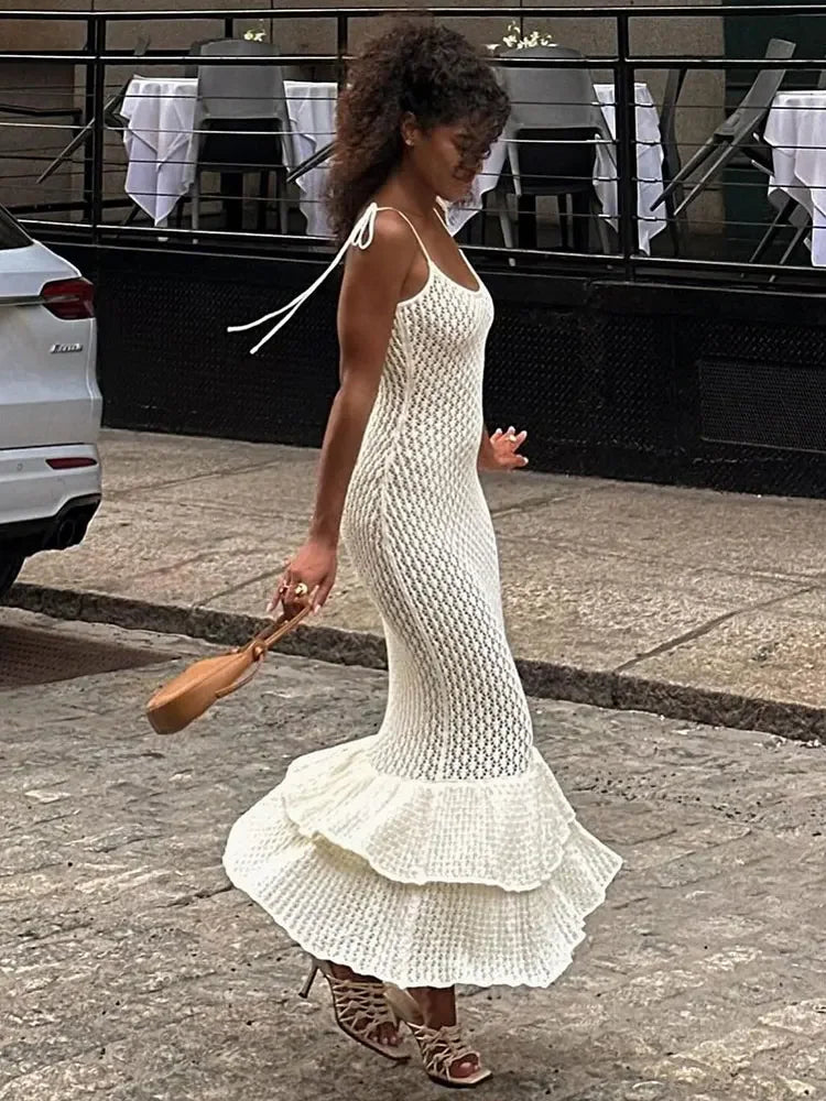Spaghetti Ruffle Wrap Knit Beach Dress Mssaz Desses