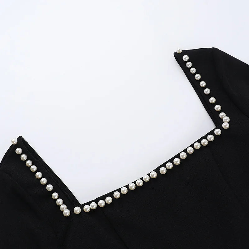 Pearl Square Neck Long Sleeve Mini Dress Mssaz Desses