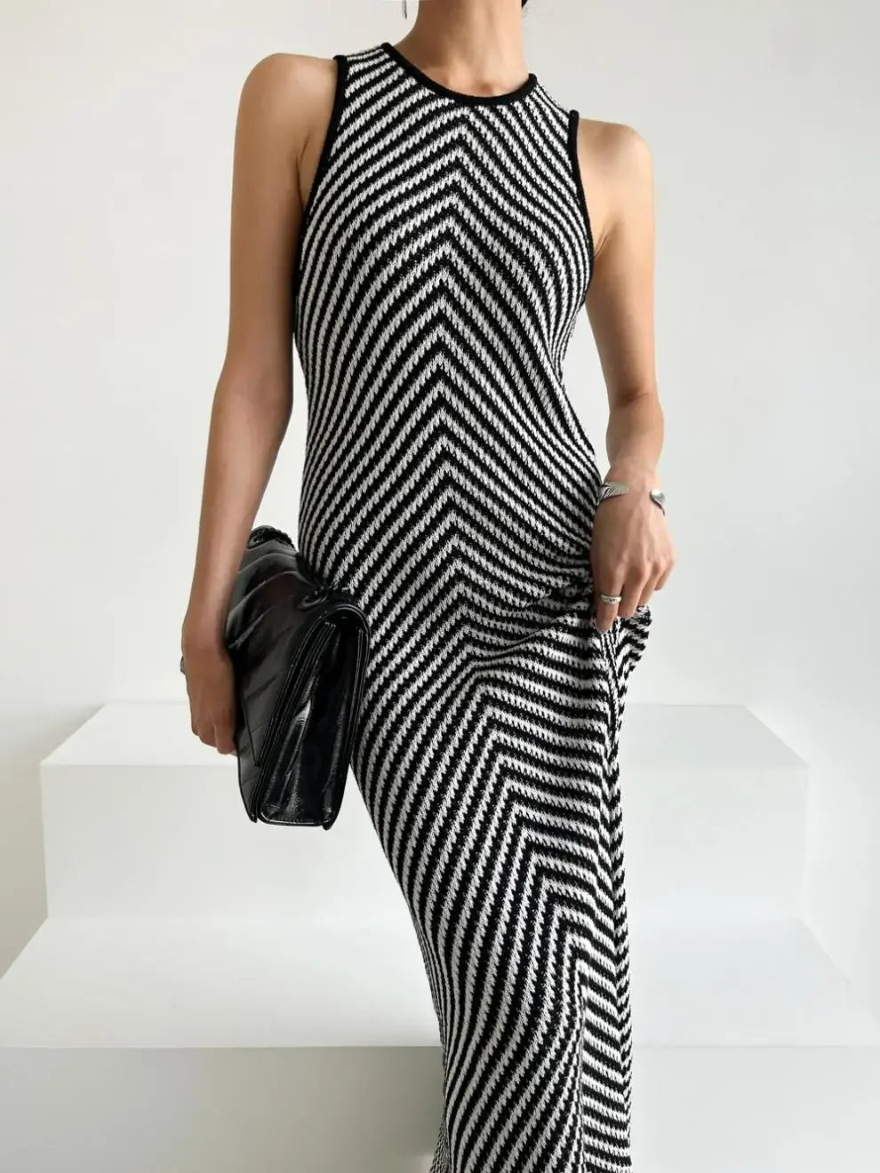 Striped Ribbed Midi Dress Mssaz Desses