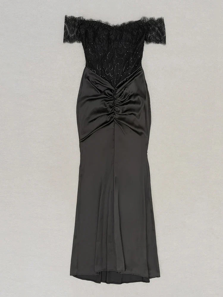 Lace Patchwork Black Short Sleeve Dress Mssaz Desses