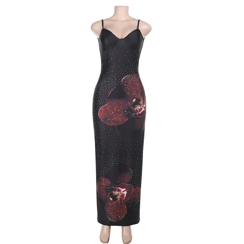 Printed Spaghetti Strap Backless Maxi Party Dress Mssaz Desses