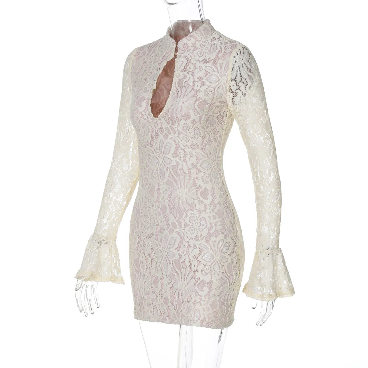 Lace Printed Hollow Out Long Sleeve Dress Mssaz Desses