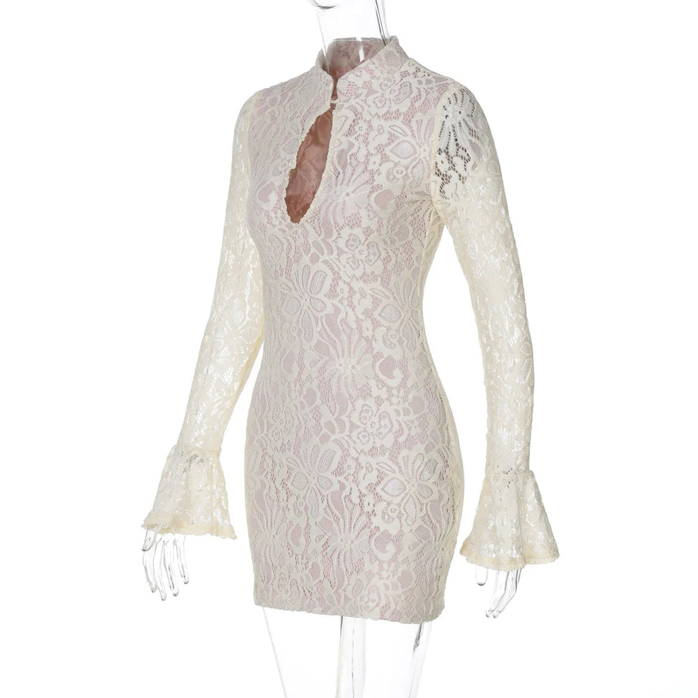 Lace Printed Hollow Out Long Sleeve Dress Mssaz Desses