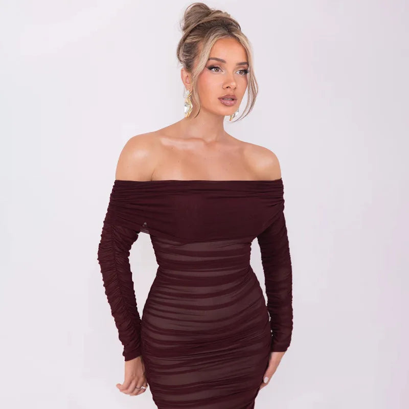 Off-shoulder Slash Neck Solid Maxi Dress Mssaz Desses