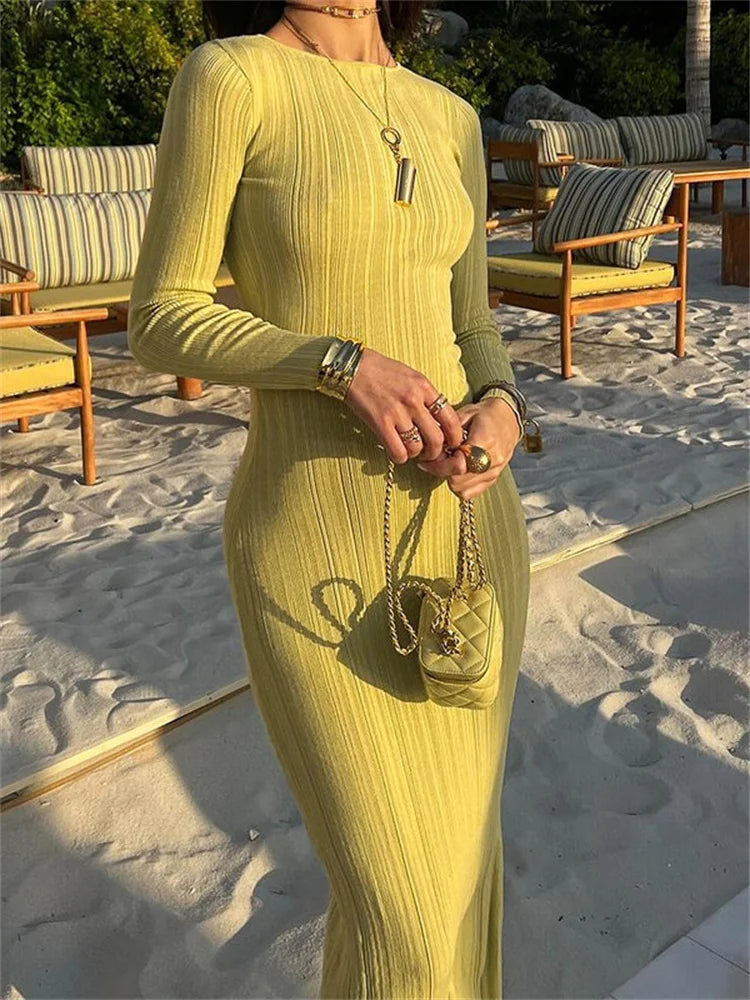 Ribbed Long Sleeve Maxi Dress Mssaz Desses