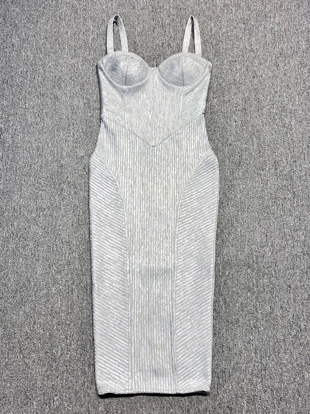 Spaghetti Strap Sleeveless Silver Midi Dress Mssaz Desses