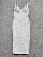 Spaghetti Strap Sleeveless Silver Midi Dress Mssaz Desses