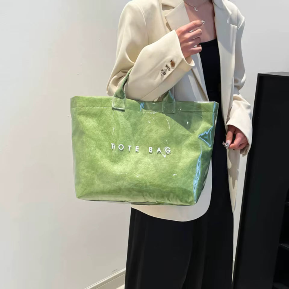 Casual Large Capacity Waterproof PVC Shopper Travel Top-Handle Tote Handbag Mssza