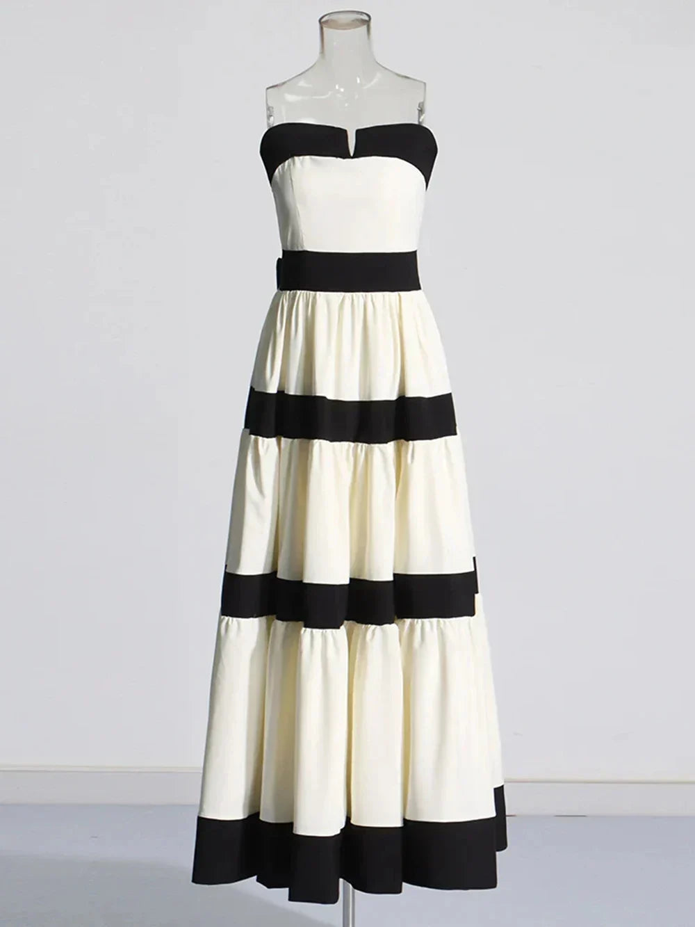 Colorblock Patchwork Bow Strapless Long Dress Mssaz Desses
