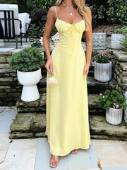 Spaghetti Strap Solid Fit and Flare Long Dress Mssaz Desses