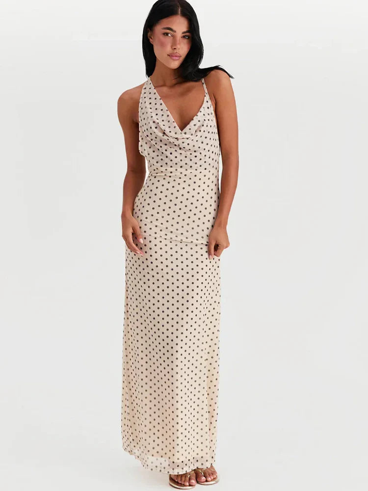 Polka Dot Backless Spaghetti Strap Party Maxi Dress Mssaz Desses