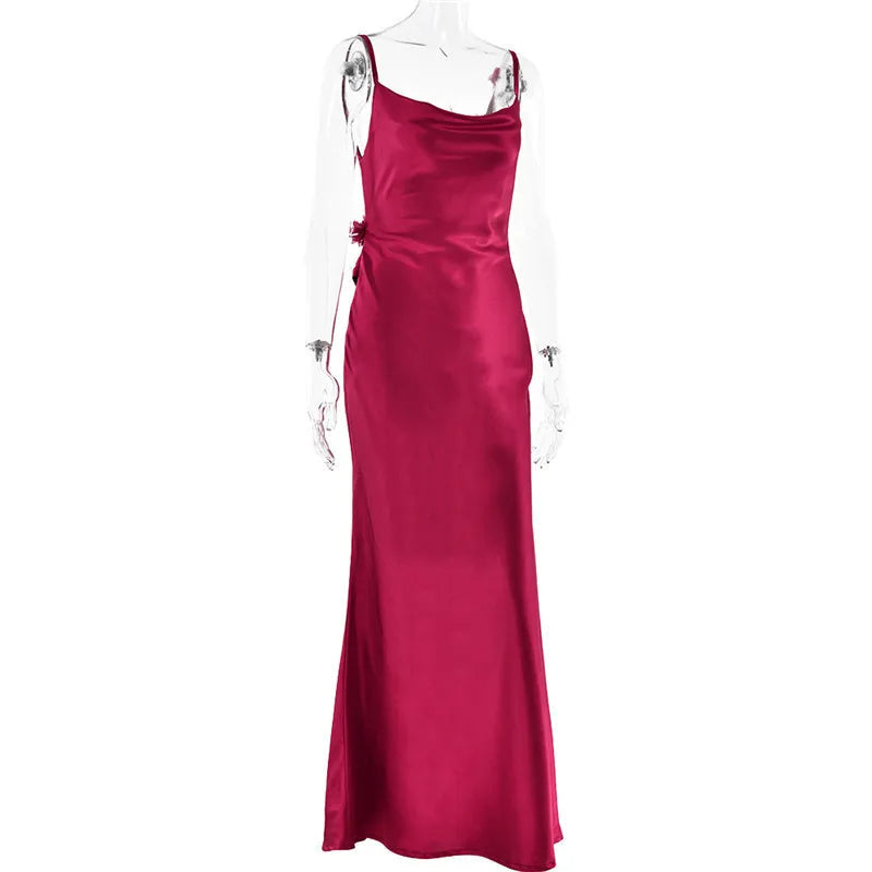 3D Flower Draped Open Back Maxi Dress Mssaz Desses