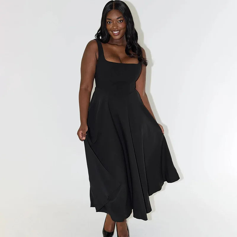 Black Maxi Dress Square Neck Spaghetti Straps Mssaz Desses