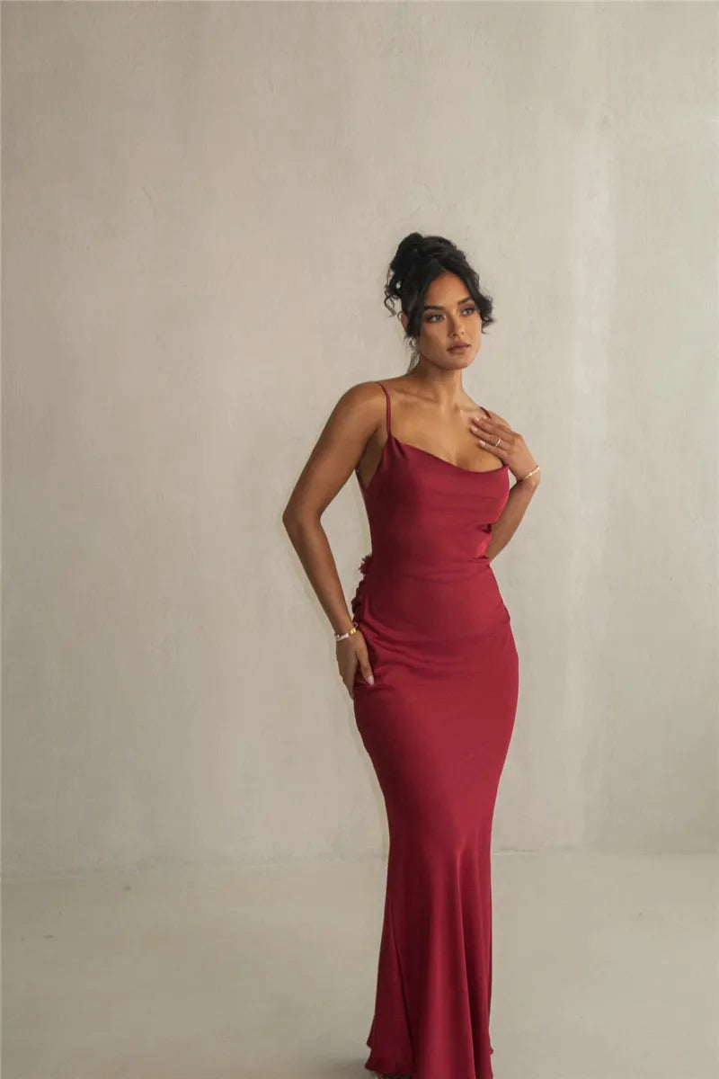 3D Flower Draped Open Back Maxi Dress Mssaz Desses