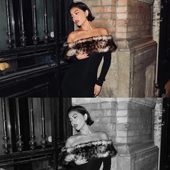 Leopard Print Fluff Splicing Maxi Dress Mssaz Desses