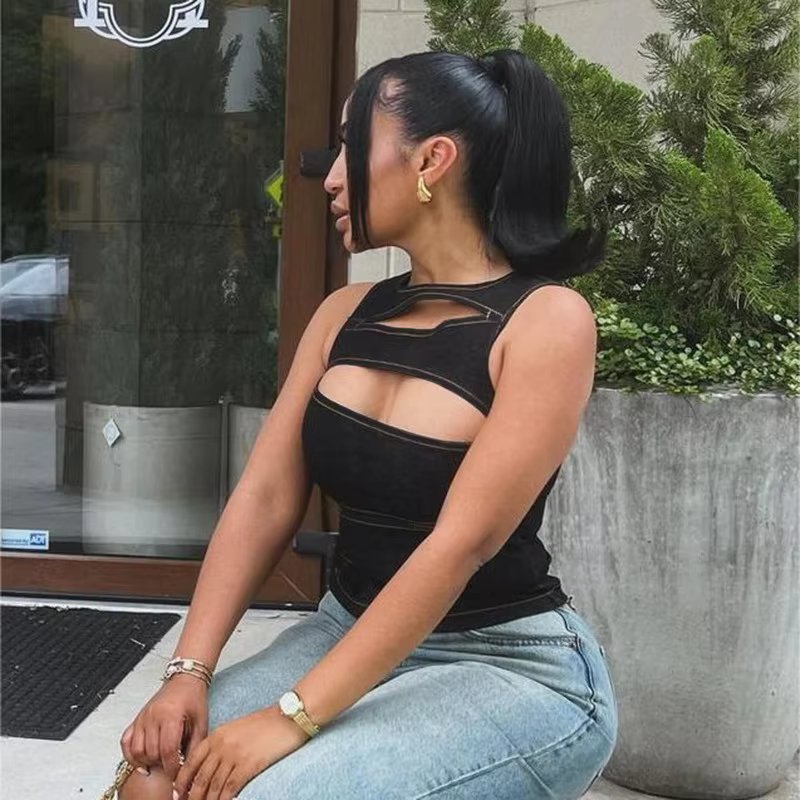 Round Neck Vest Hollow Slim Vest Sleeveless Top Mssza