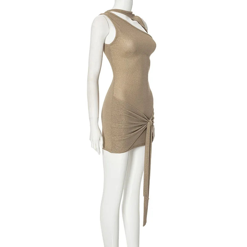 Beige Sequin Wrap Mini Dress Mssaz Desses