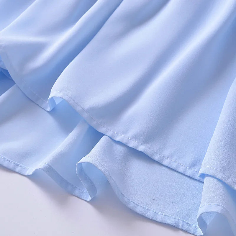 Light Blue Spliced Ruffles Hem Midi Dress Mssaz Desses