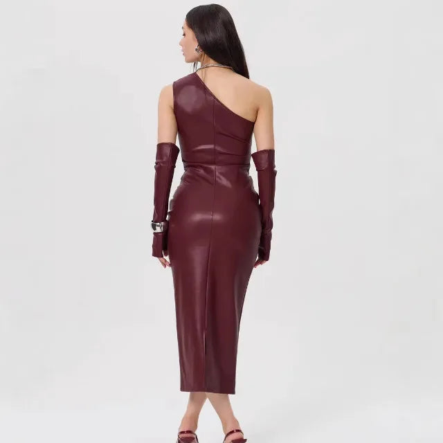 Off-Shoulder Strapless Faux Leather Patchwork Dress Mssaz Desses