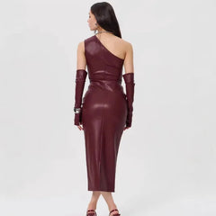 Off-Shoulder Strapless Faux Leather Patchwork Dress Mssaz Desses