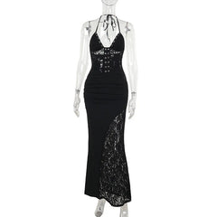 Deep V Halter Backless Maxi Party Dress Women Mssaz Desses