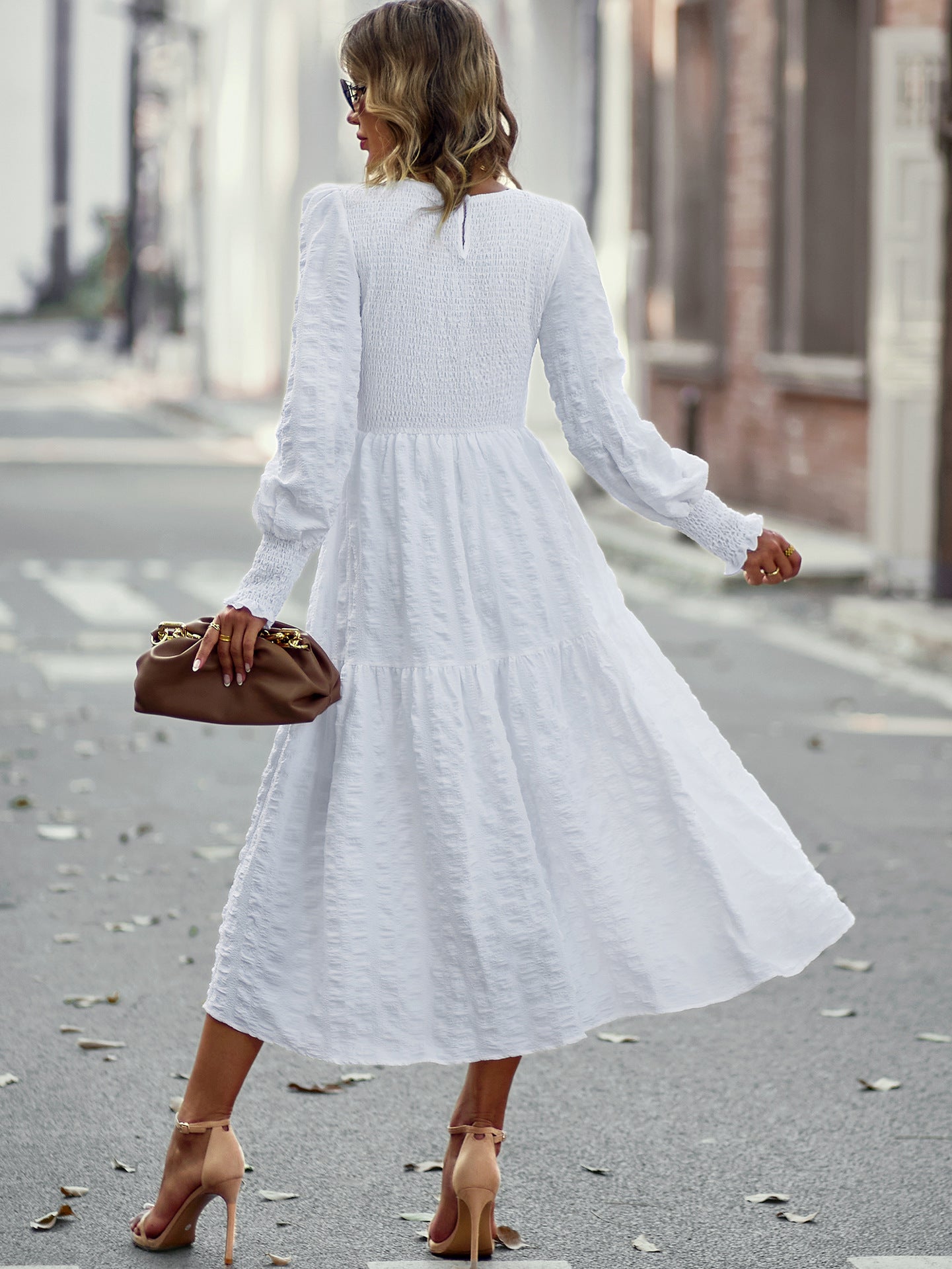 Bohemia A-line Solid Lantern Sleeve Maxi Dress Mssaz Desses