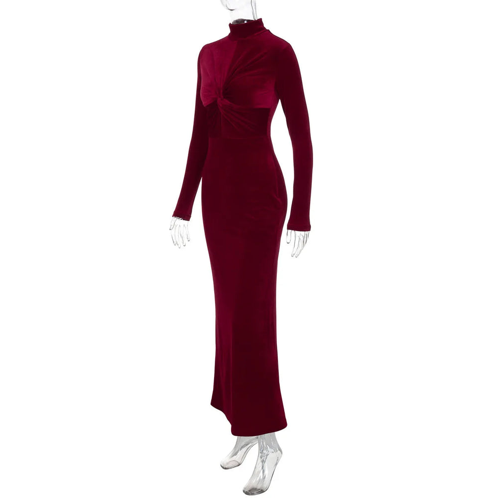 Pleated Twist Long Sleeve Maxi Dress Mssaz Desses