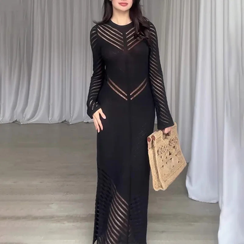 Sleeveless Patchwork Knit Maxi Dresses Mssaz Desses