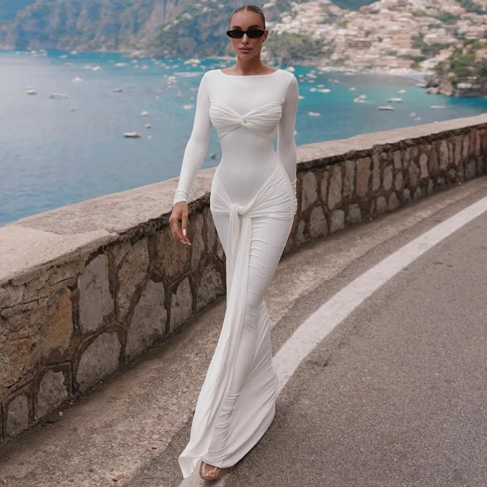 O-neck Long Sleeve Robe Maxi Dress Mssaz Desses