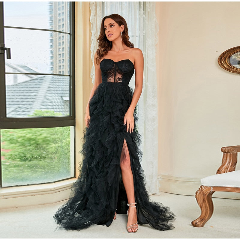Lace Mesh Off Shoulder High Waist Evening Dress Mssaz Desses