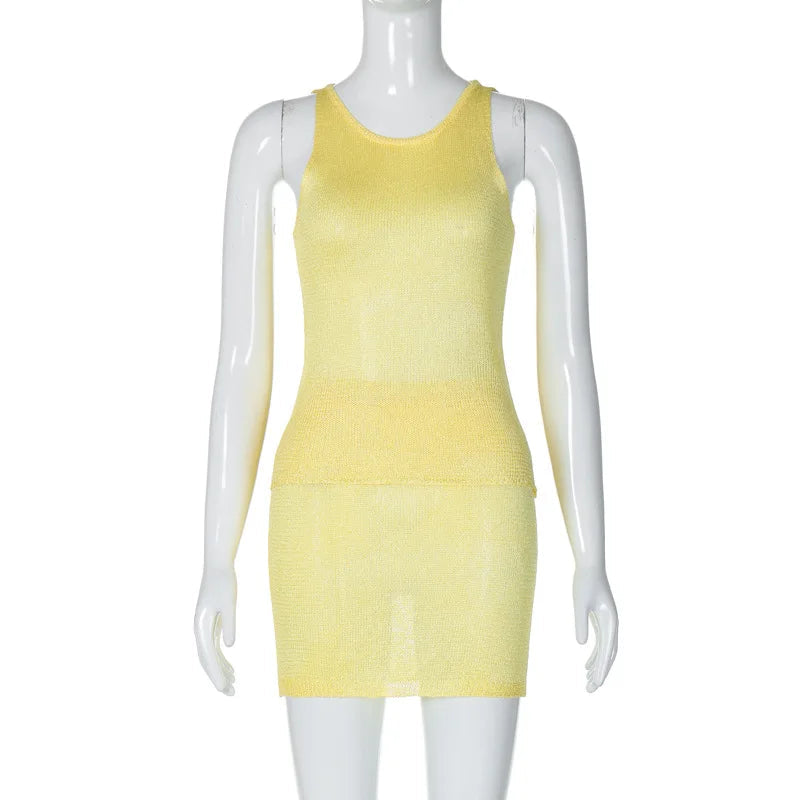 Solid Knit Top And Mini Skirt 2 Pcs Suit Mssaz Desses