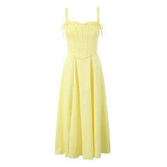 Yellow Slit Midi Dress and Cross Lacing up Top Set Mssaz Desses