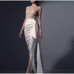 Splic Sequins Lace Embroidery Irregular Maxi Dress Mssaz Desses