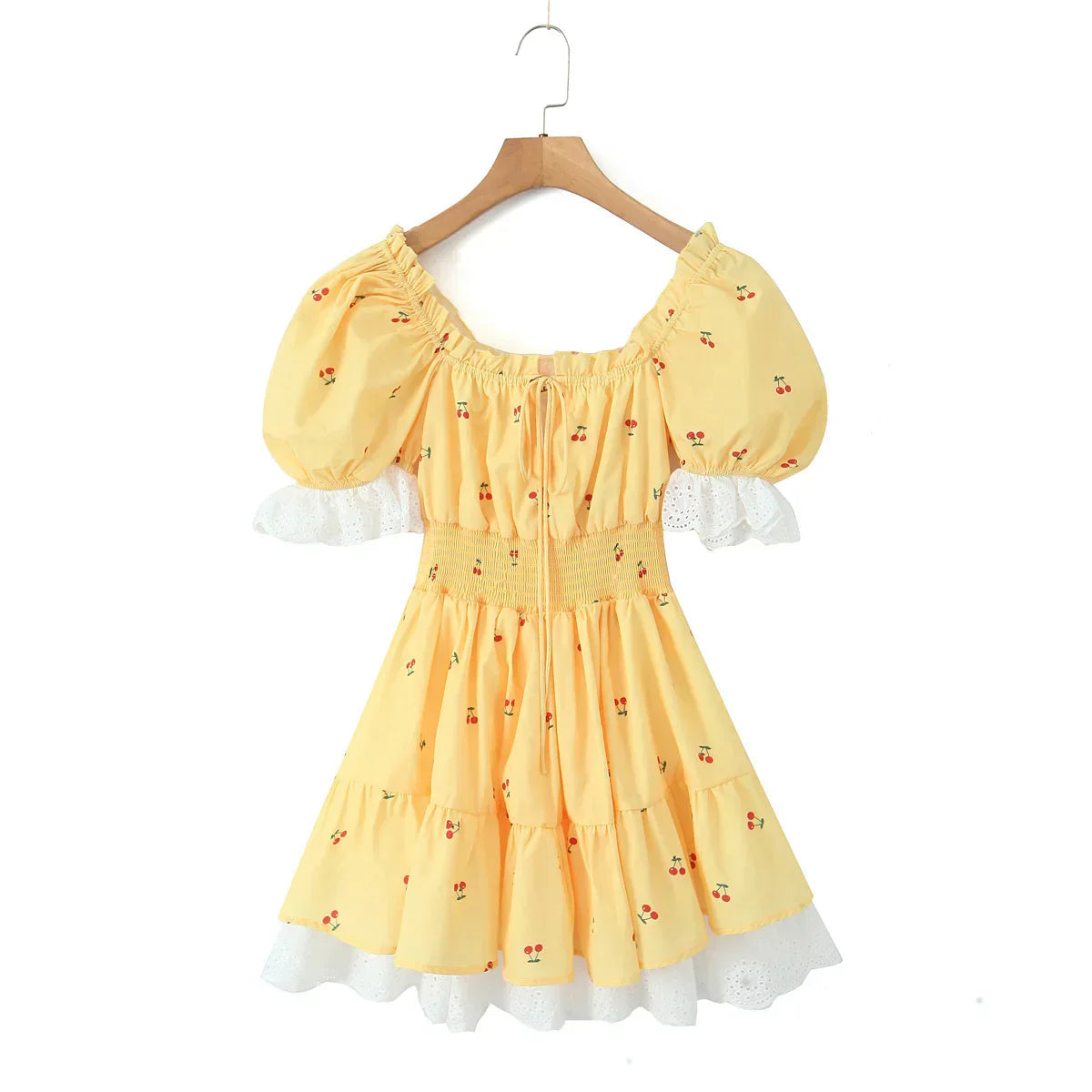 Print Puff Sleeve Ruffles Lace-up Mini Dress Mssaz Desses