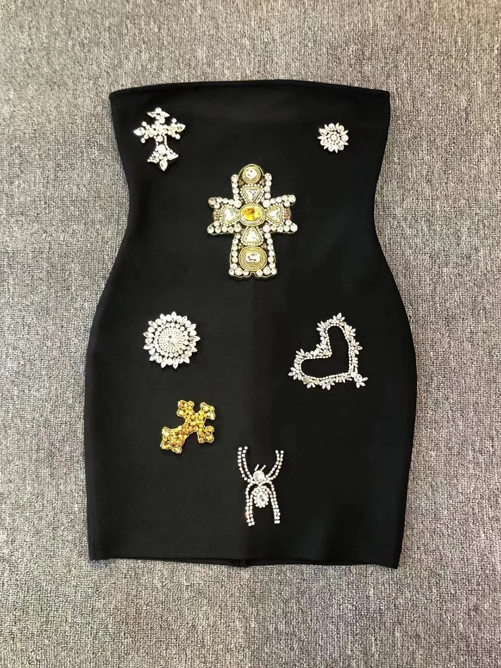 Diamonds Beaded Strapless Rayon Black Mini Dress Mssaz Desses