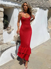 Crochet Maxi Dress with Ruffle Trim Mssaz Desses