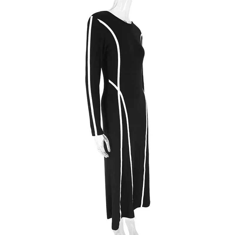 Round Neck Striped Black Long Sleeve Dress Mssaz Desses
