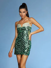 Spaghetti Strap Diamonds Patchwork Mini Dress Mssaz Desses