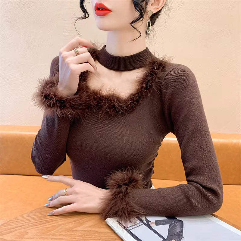 Fluffy Square collar Hollow Out Tops Mssza