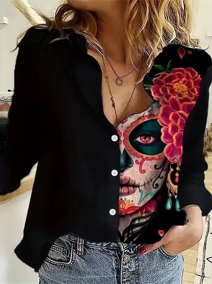 Chic Single-Breasted Shirt with Cactus and Succulent Prints Mssza
