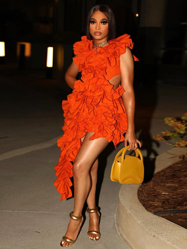 Short Party Dress Backless and Ruffled Mssaz Desses