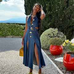 Denim Maxi Dress Mssaz Desses